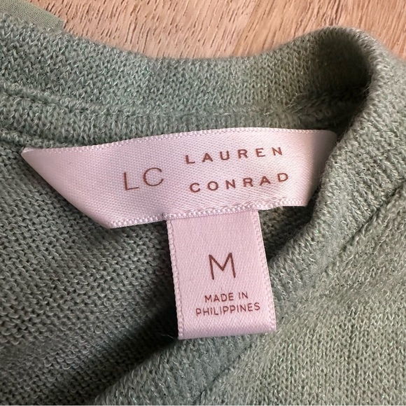 LC Lauren Conrad Sage Green Long Sleeve Crewneck Eyelash Lace Hem Sweater - Picture 3 of 8